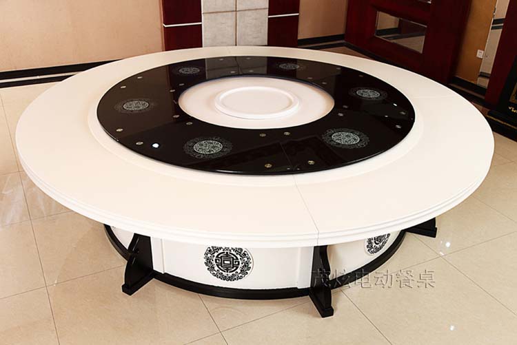黑白经典中式电动餐桌