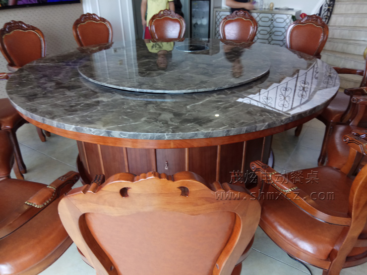 杭州私人住宅安装新中式大理石电动餐桌